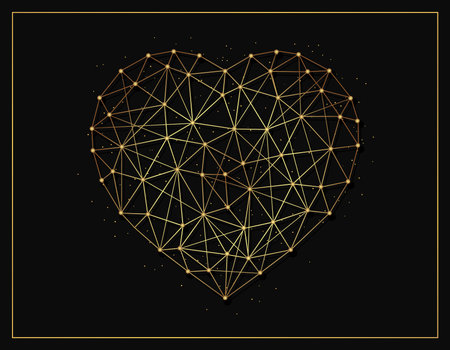 Golden heart symbol connected from lines and dots design template