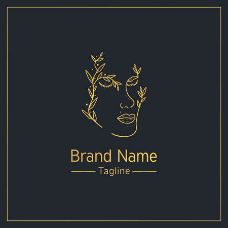 Female face made of leaf golden feminine logo design templateのイラスト素材