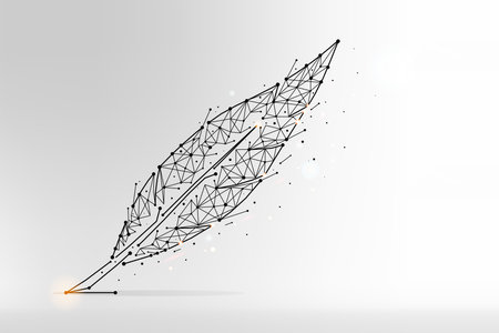 Feather abstract polygonal illustration. Feather made from lines and dots vector illustration on light backgroundのイラスト素材