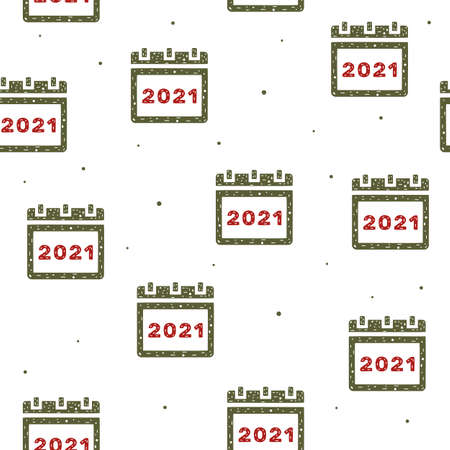 Seamless pattern of the 2021 calendar in flat style on a white background.のイラスト素材