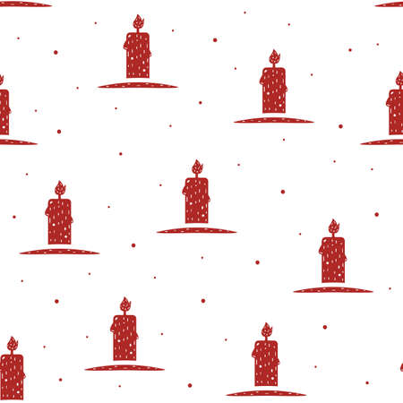 Seamless pattern of a burning candle in flat style on a white background.のイラスト素材
