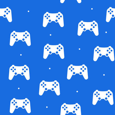 Seamless pattern of the game joystick in a flat style on a blue background.のイラスト素材