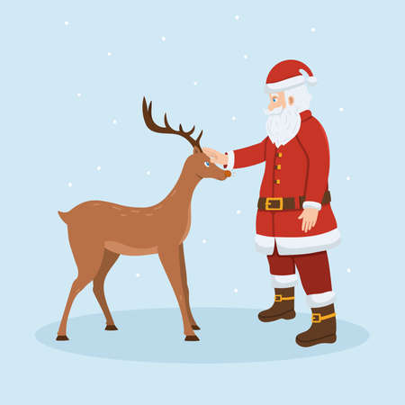Santa Claus and reindeer. Merry Christmas and happy new year vector illustration.のイラスト素材