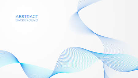 Geometric background with blue waves, modern linear web template, abstract frequency banner. Two intersecting ribbons of thin curved lines.のイラスト素材