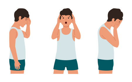 Flat vector illustration of a guy who is experiencing stress, anxiety and depression.のイラスト素材