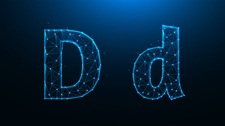 Polygonal vector illustration of letter D on a dark blue background.のイラスト素材