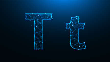 Polygonal vector illustration of letter T on a dark blue background.のイラスト素材