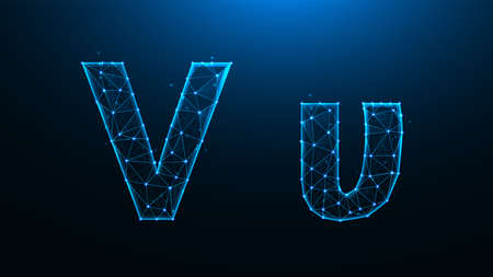 Polygonal vector illustration of letter V on a dark blue background.のイラスト素材