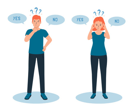 Man and woman have a sense of doubt, it is difficult to make the right choice, yes or no. The...
