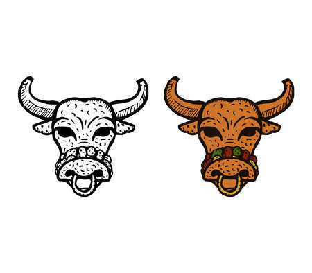 Taco buffalo or bull is a cute and funny cartoon character.のイラスト素材