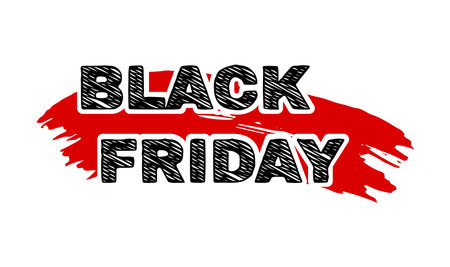 Black Friday lettering and red brush stroke design for poster banner or template.のイラスト素材