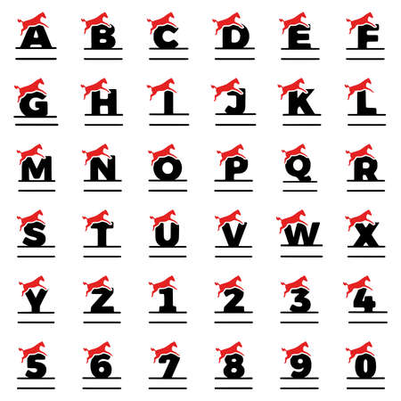 A set of personalized monograms in the form of letters, numbers and horses, vector clip art.のイラスト素材