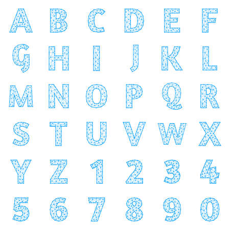 Set of polygonal letters and numbers, vector clip art.のイラスト素材