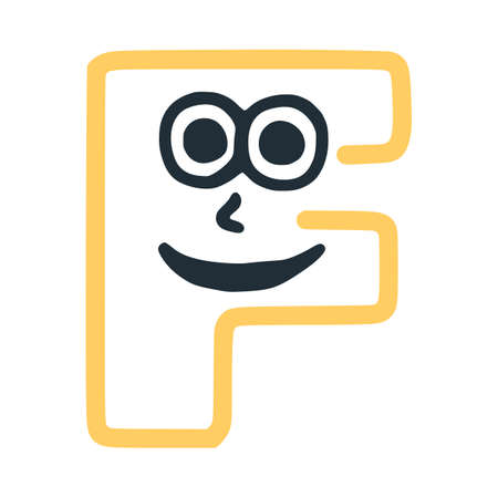 Letter f happy eccentric smiling character, smiley face vector clip artのイラスト素材