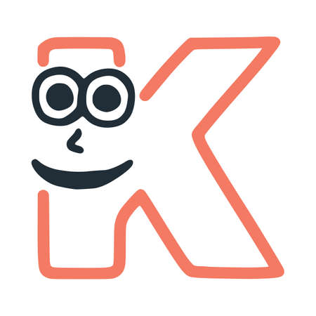 Letter k happy eccentric smiling character, smiley face vector clip artのイラスト素材
