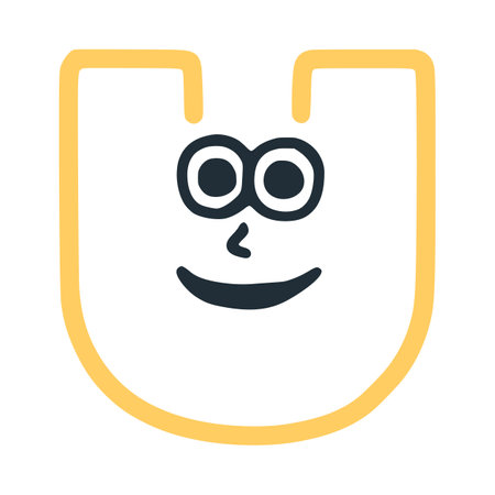 Letter u happy eccentric smiling character, smiley face vector clip artのイラスト素材