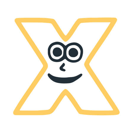 Letter x happy eccentric smiling character, smiley face vector clip artのイラスト素材