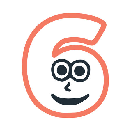 Number 6 happy eccentric smiling character, smiley face vector clip artのイラスト素材