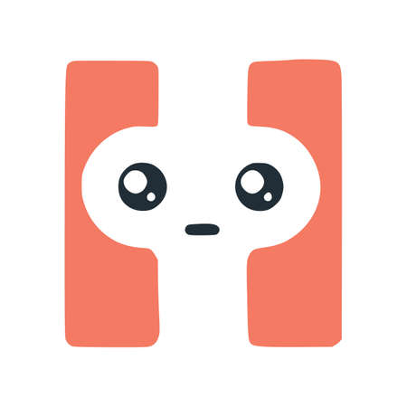 Letter h cute kawaii character, funny smiley clip art isolated on white backgroundのイラスト素材