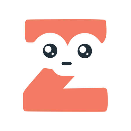 Letter z cute kawaii character, funny smiley clip art isolated on white backgroundのイラスト素材