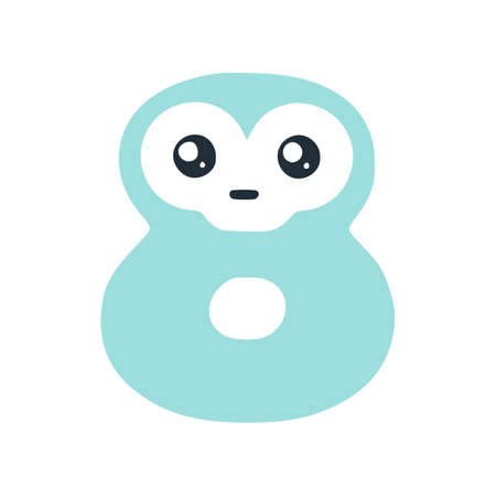 Number 8 cute kawaii character, funny smiley clip art isolated on white backgroundのイラスト素材