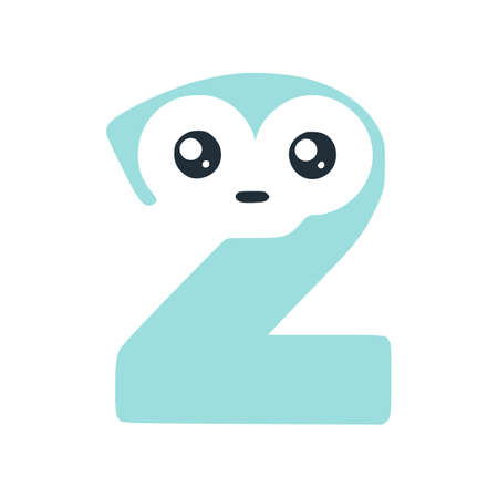 Number 2 cute kawaii character, funny smiley clip art isolated on white backgroundのイラスト素材