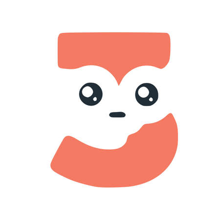 Number 3 cute kawaii character, funny smiley clip art isolated on white backgroundのイラスト素材