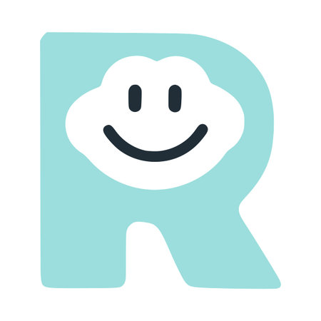Letter R with a smile on the face character in flat style, smiley face, lettering vector clip art.のイラスト素材