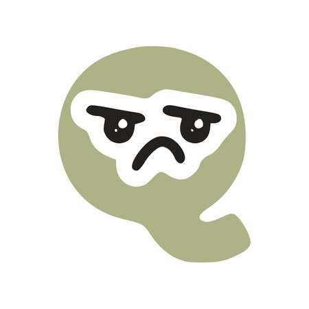 Letter q kawaii character with sad face, vector clip artのイラスト素材