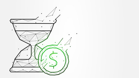 Polygonal vector illustration of an hourglass and dollar coin, Financial invest fund concept,...