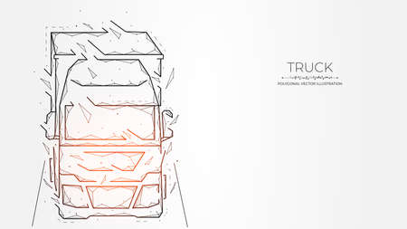 Polygonal vector illustrations of a moving truck, truck driving, International cargo transportation banner or template, cargo logistic concept., Front view.のイラスト素材