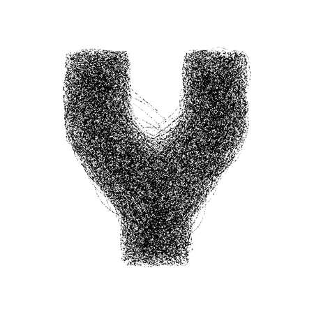 Decorative letter y made of particles isolated on white background. Vector illustrationのイラスト素材