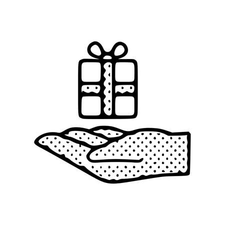 Hand and gift doodle icon isolated on white backgroundのイラスト素材