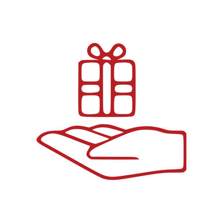 Hand and gift outline icon isolated on white backgroundのイラスト素材