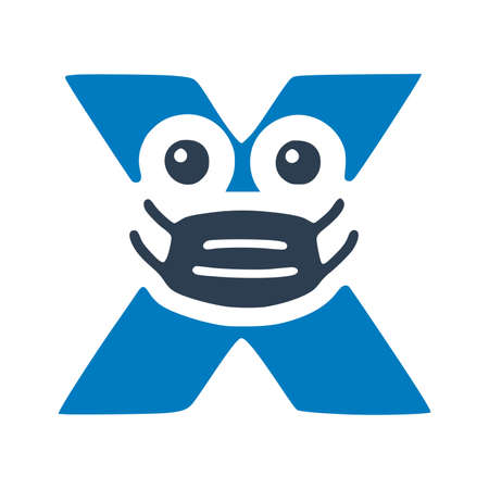 Letter in medical mask, cute character in doodle styleのイラスト素材