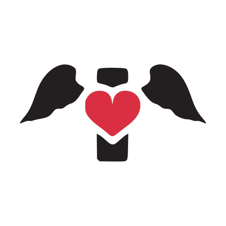 Letter i with wings and heart symbol doodle iconのイラスト素材