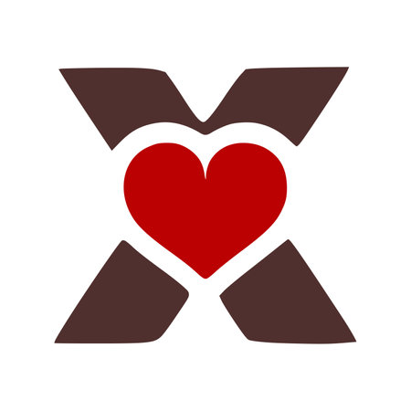 Letter x with heart symbol doodle iconのイラスト素材