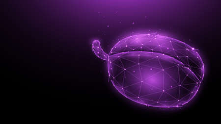 Polygonal vector illustration of a plum on a dark background. Fruit in low poly style.のイラスト素材
