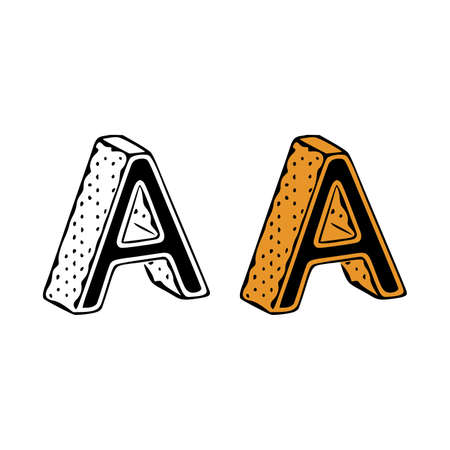 Isometric letter a doodle vector illustration on white background. Letter clip art.のイラスト素材