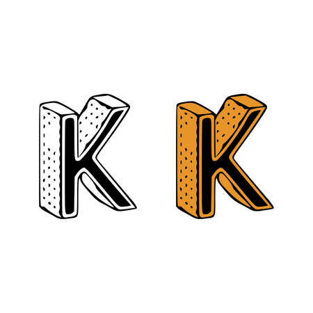 Isometric letter k doodle vector illustration on white background. Letter clip art.のイラスト素材