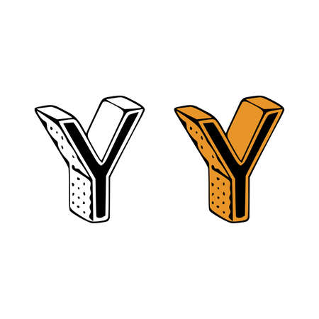 Isometric letter y doodle vector illustration on white background. Letter clip art.のイラスト素材