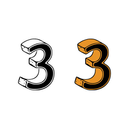 Isometric number 3 doodle vector illustration on white background. number clip art.のイラスト素材