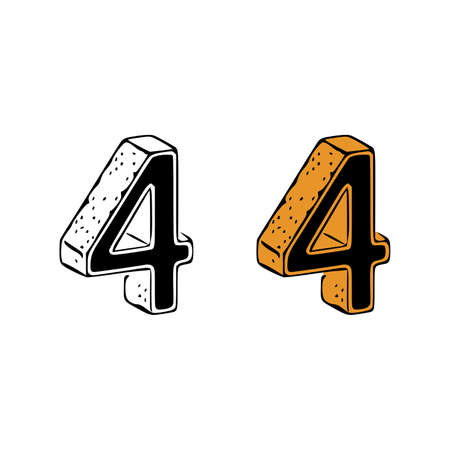 Isometric number 4 doodle vector illustration on white background. number clip art.のイラスト素材