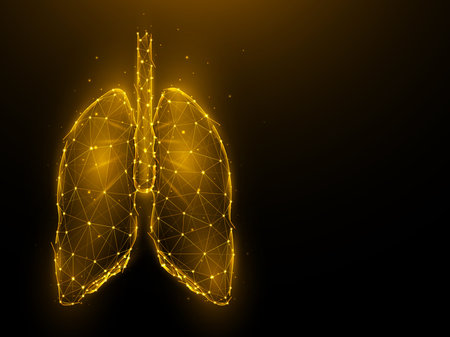 Abstraction polygonal illustration of human lungs on a dark background. Human respiratory low organs...