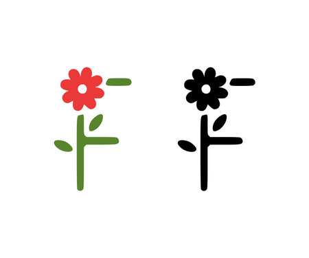 Letter F and red flower doodle iconのイラスト素材