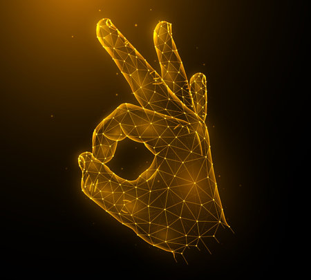 Approval, agreement, well or okay. Polygonal illustration ok sign or ring gesture.のイラスト素材