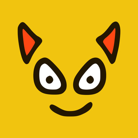 Devil with a smile emoticon in doodle style yellow background. vector illustrationのイラスト素材