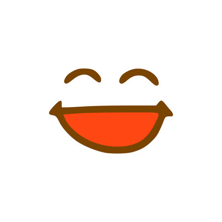 Laughing face doodle icon. Emoticon in hand drawn style isolated on white backgroundのイラスト素材
