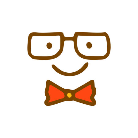 Emoticon with glasses and a bow tie doodle icon. Emoticon in hand drawn style isolated on white backgroundのイラスト素材