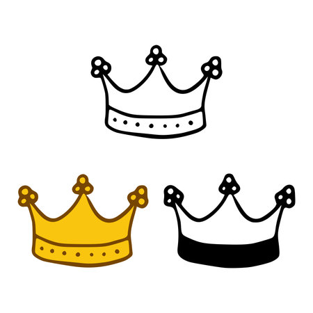 Crown icon set in doodles styles isolated on white background. Royal or queen sign, authority symbolのイラスト素材